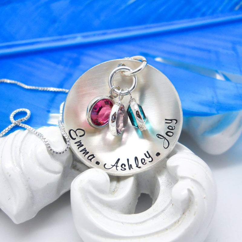 Sterling Silver Cupped Mothers Necklace With Kids Names