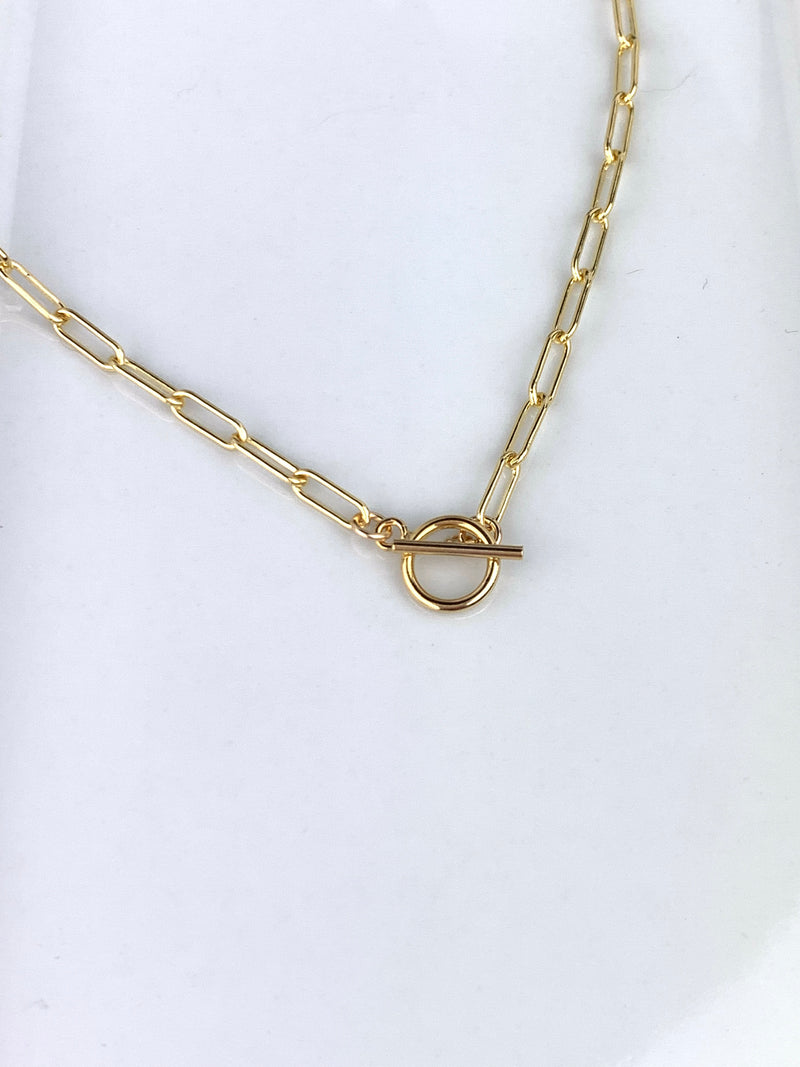 gold paperclip chain necklace with toggle