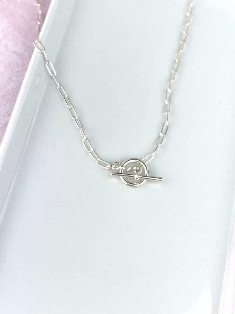 Sterling silver paper clip chain necklace with toggle