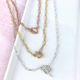 Rose gold paperclip chain necklace with toggle