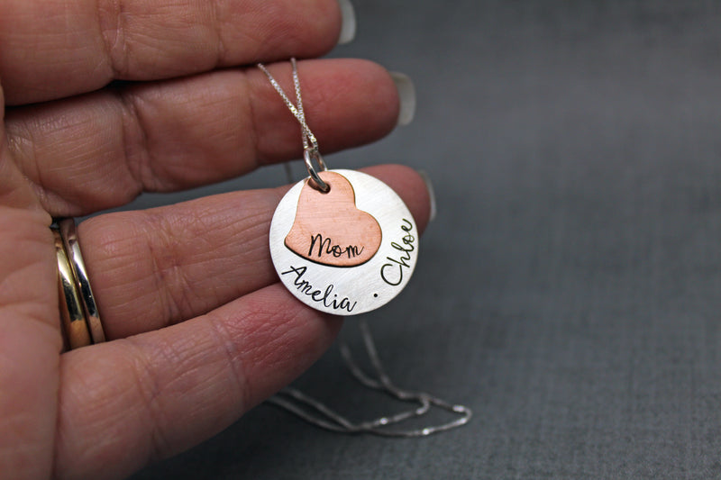 sterling silver and copper personalized necklace for Mom