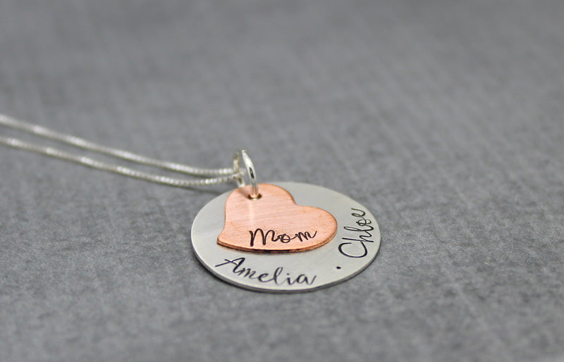 sterling silver and copper personalized necklace for Mom