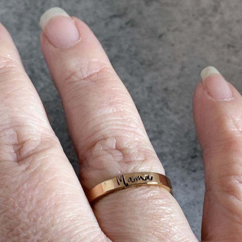 modeled stainless steel name ring in rose gold